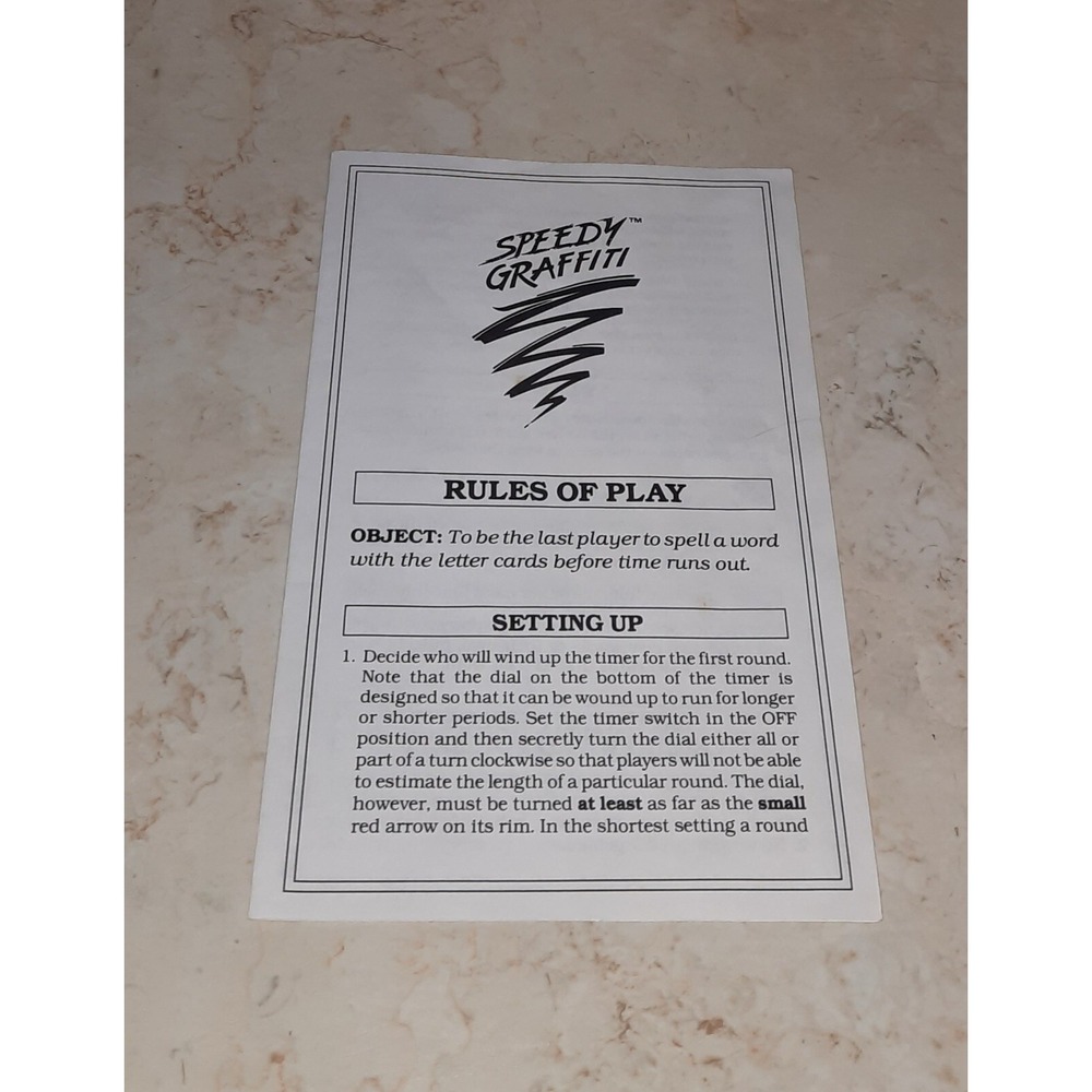 Speedy Graffiti Game Replacement Piece Instructions